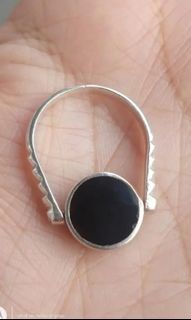 Vintage double side design black onyx sterling silver 925 ring, size 8