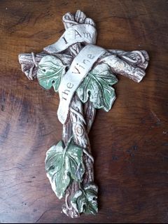 Vintage Jesus Cross I AM THE VINE Ceramic