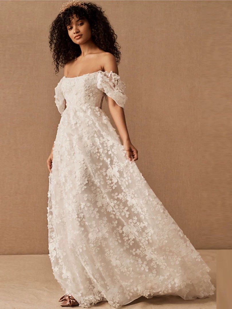 Wedding gown off store shoulder lace sleeves
