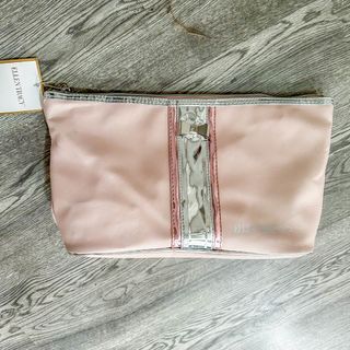 Y2K Bratty Pink Clutch Bag (Large) |  Ellen Tracy Coquette Makeup Pouch Party Travel Pastel Silver Bow Ribbon Metal Zip Purse