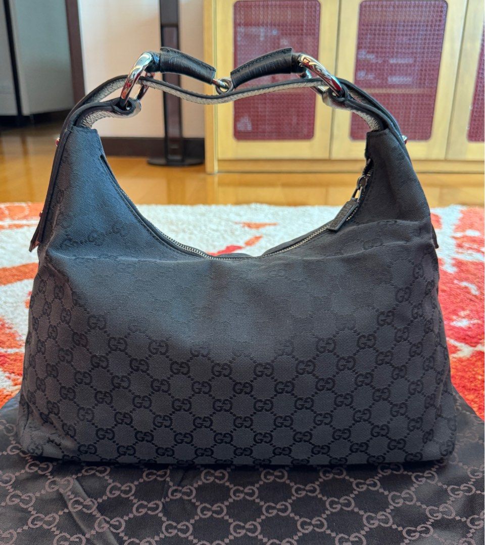 Gucci black canvas hobo bag clearance