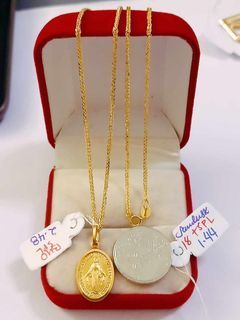 18k Saudi Gold Miraculous Medal Necklace 18"