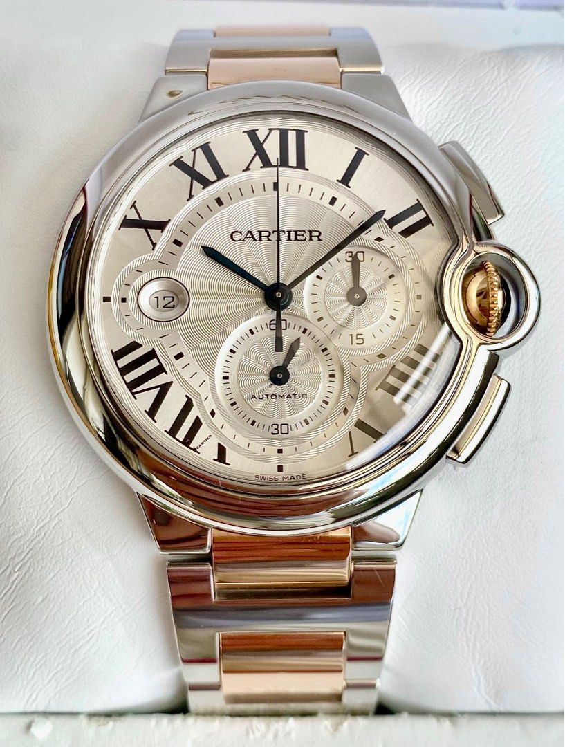 2014 Cartier Ballon Bleu Chronograph White dial Two Tone 18k Rose