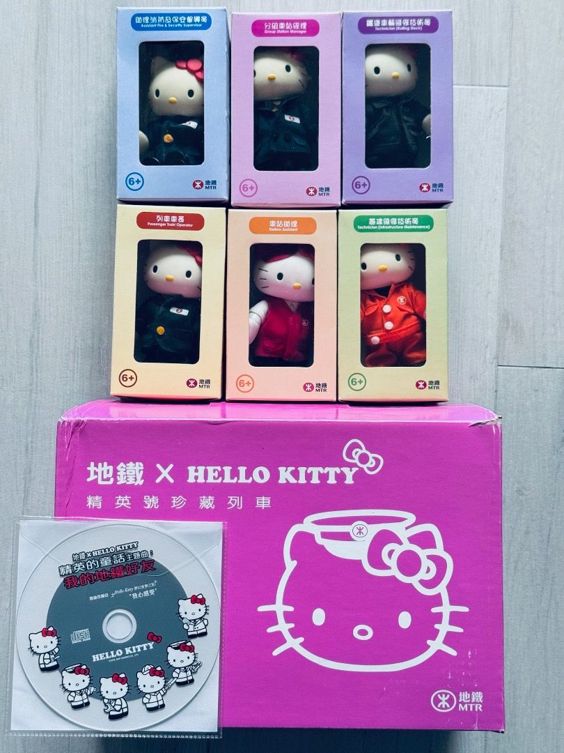 絕版地鐵MTR x Hello Kitty 珍藏列車連6隻車長公仔$100, 興趣及