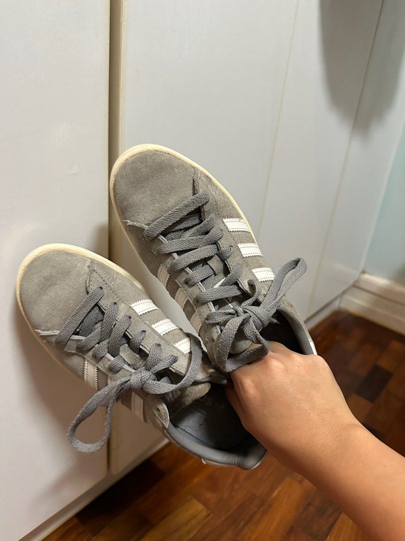 Adidas Campus Shoes 80s in Gray (Category: Sneakers) located in Cebu City. Submitted by emmaandelainee (Listing ID 1284914779, Image 3). Description: Adidas Campus 80s in Gray - 4,800 original price in the market - in good condition - has a suede-like texture - unisex shoe (size 5 mens but fits size 7 women) .