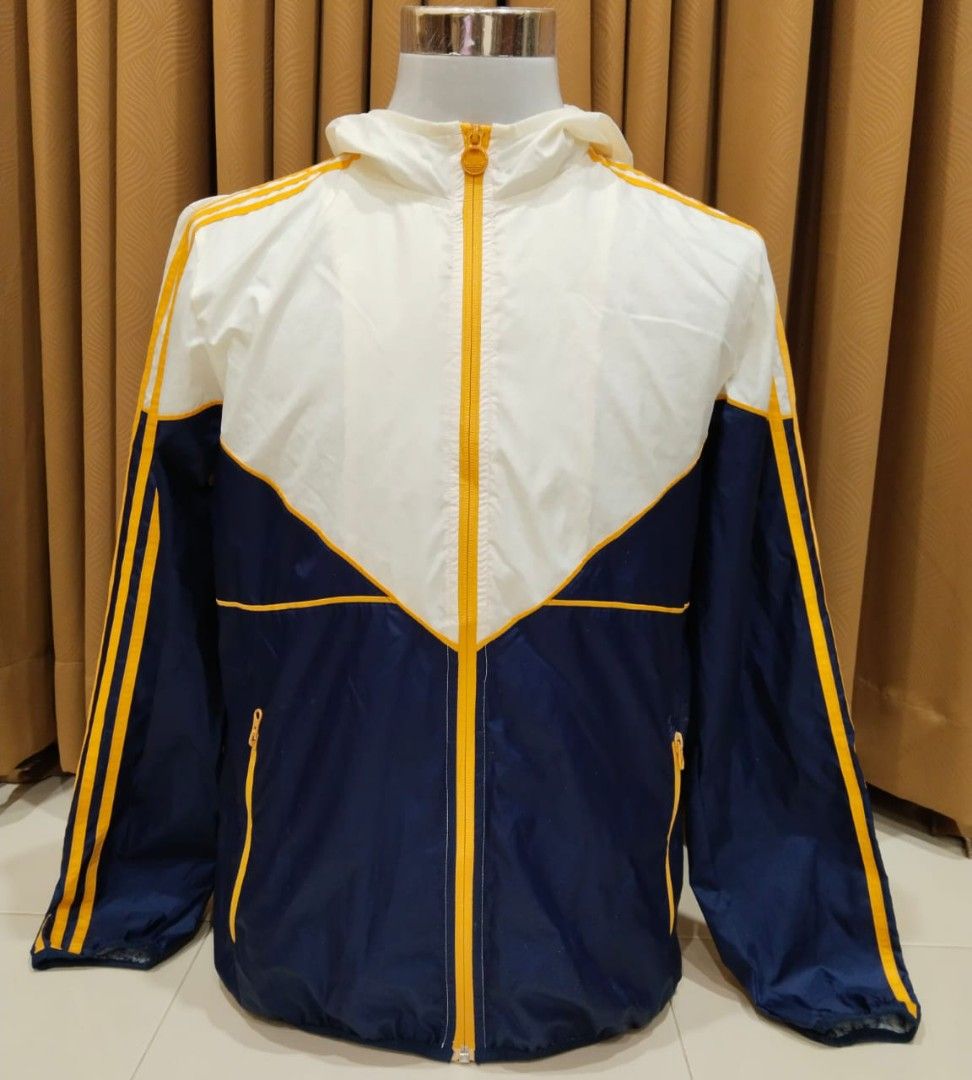 Adidas yellow and online white windbreaker jacket