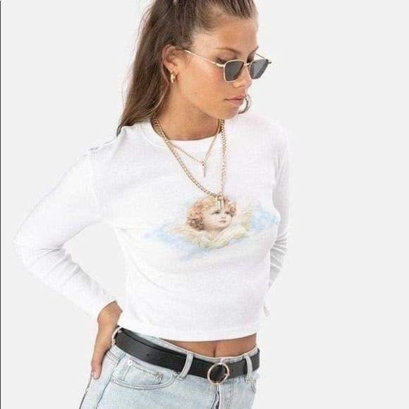 Y2k Long Sleeve Angel Top, Women Y2k Aesthetic Angel