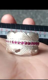 Beautiful feather ruby sterling silver 925 ring, size 8