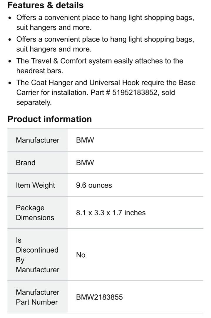 BMW Genuine Universal Hook, Auto Accessories on Carousell