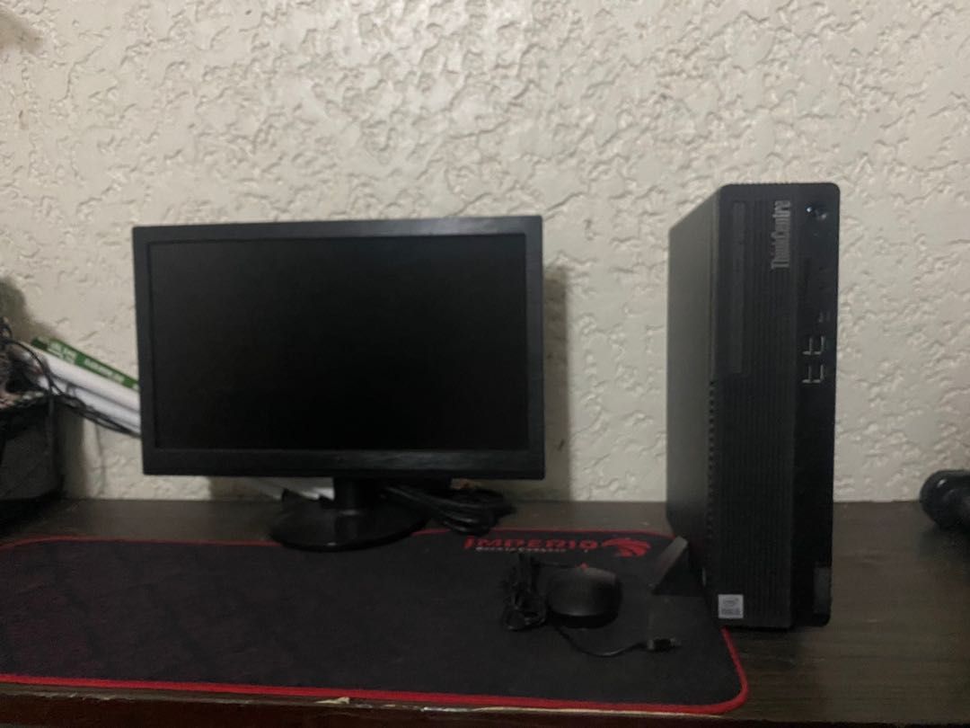 Brand new lenovo desktop (Category: Desktops) located in Mandaluyong City. Submitted by dobypreloved (Listing ID 1284908738, Image 1). Description: Retails for almost 50k. Super steal na nito! Bought 2020, removed from box but never used!! compelte with box, accessories and keyboard + FREE brand new monitor Rfs: dont need, always outside and using macbook. .