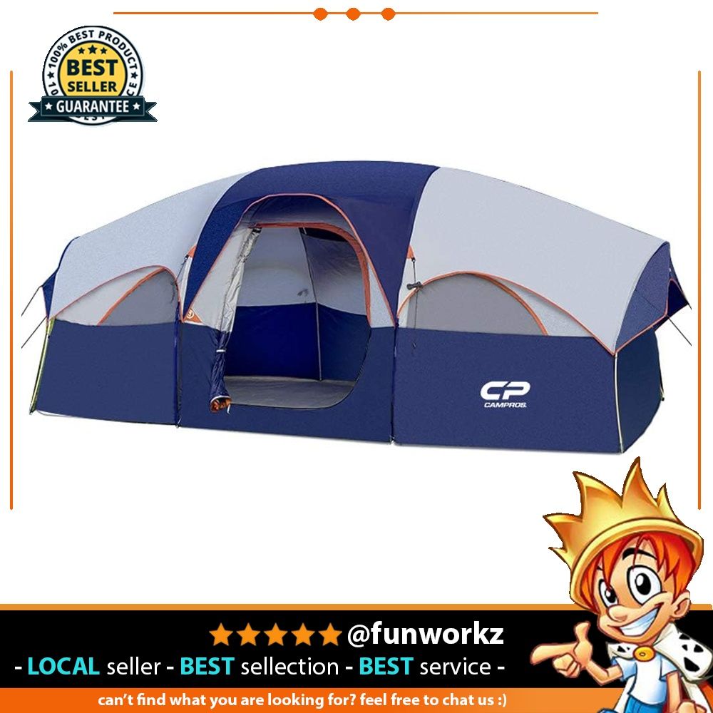 CAMPROS CP Tent 8 Person Camping Tents, Weather Resistant Family Tent, 5  Large Mesh Windows, Double Layer, Divided Curtain for Separated Room