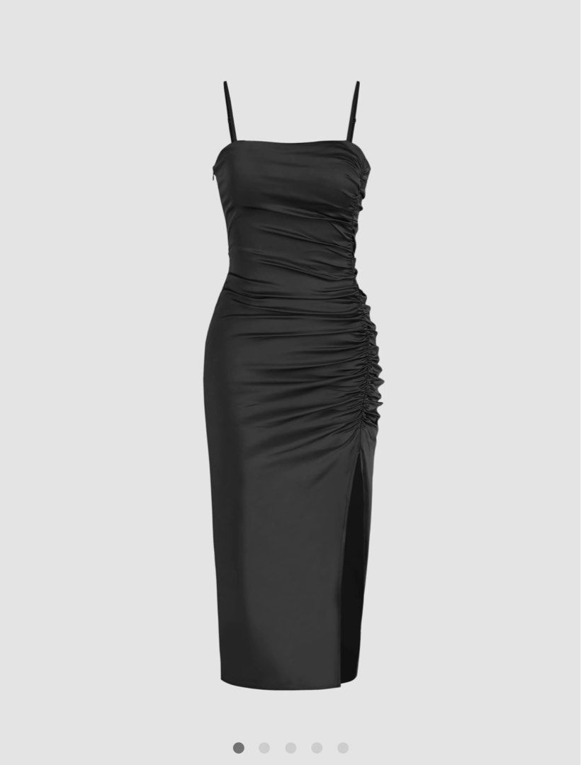 Cider Solid Satin Ruched Split Midi Cami Dress Women s Fashion Dresses Sets Dresses on Carousell