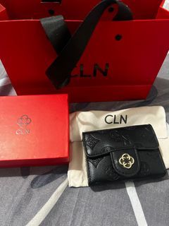 CLN monogram debossed black leather card holder