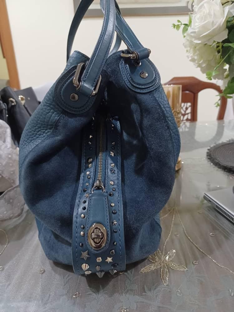 Coach Edie Shoulder Bag 42 With Stars Rivets Blue Leather Women s