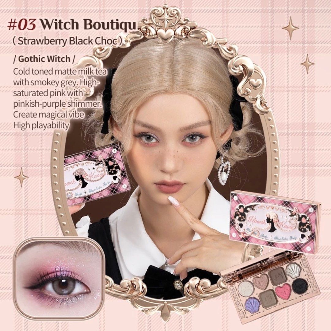 FLOWER KNOWS CHOCOLATE SHOP EYESHADOW PALETTE (Category: Makeup) located in Mandaluyong City. Submitted by annyeong07_ (Listing ID 1284929030, Image 3). Description: .