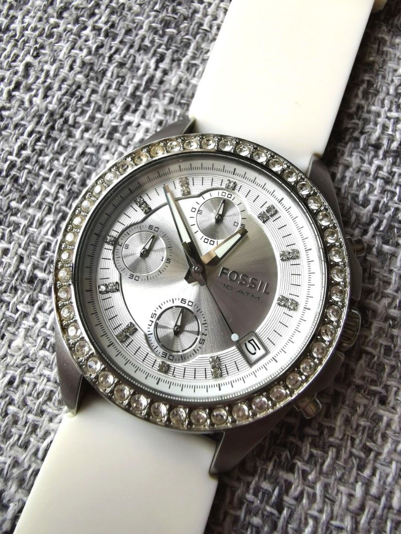 Fossil Riley Decker Silicone in Silver White