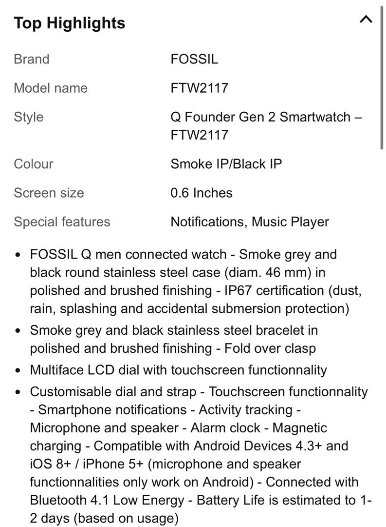 Fossil unisex adult Q Founder Gen 2 Smartwatch FTW2117 Mobile