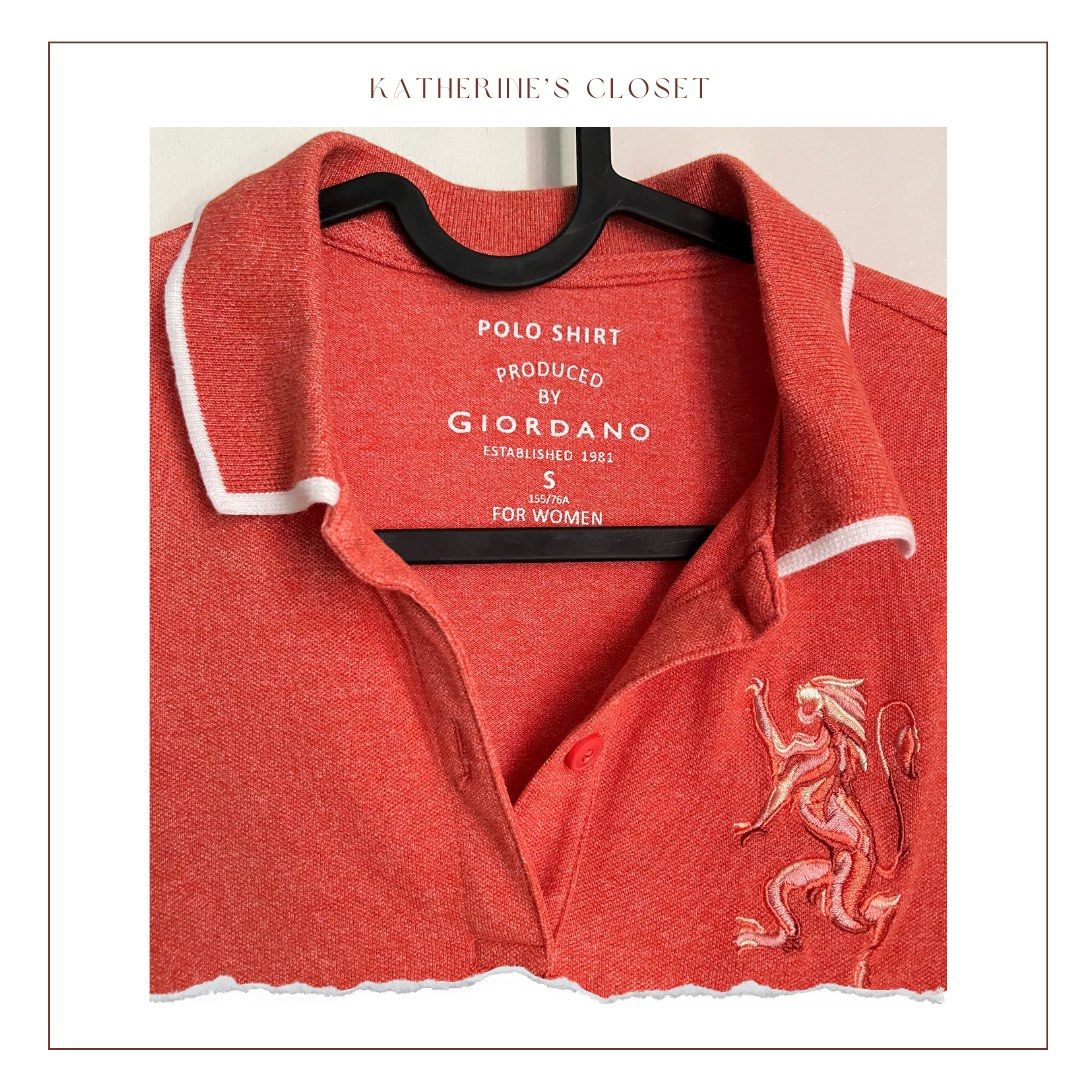 Giordano orange polo shirt (Category: Blouses) located in Bacoor. Submitted by coach.cornerph (Listing ID 1284898847, Image 2). Description: - Original Giordano - size SMALL - stretchable - used once RFS: nakatambak lang.