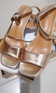 Gold block heel sandals (size 8) - w/ 1 free clutch