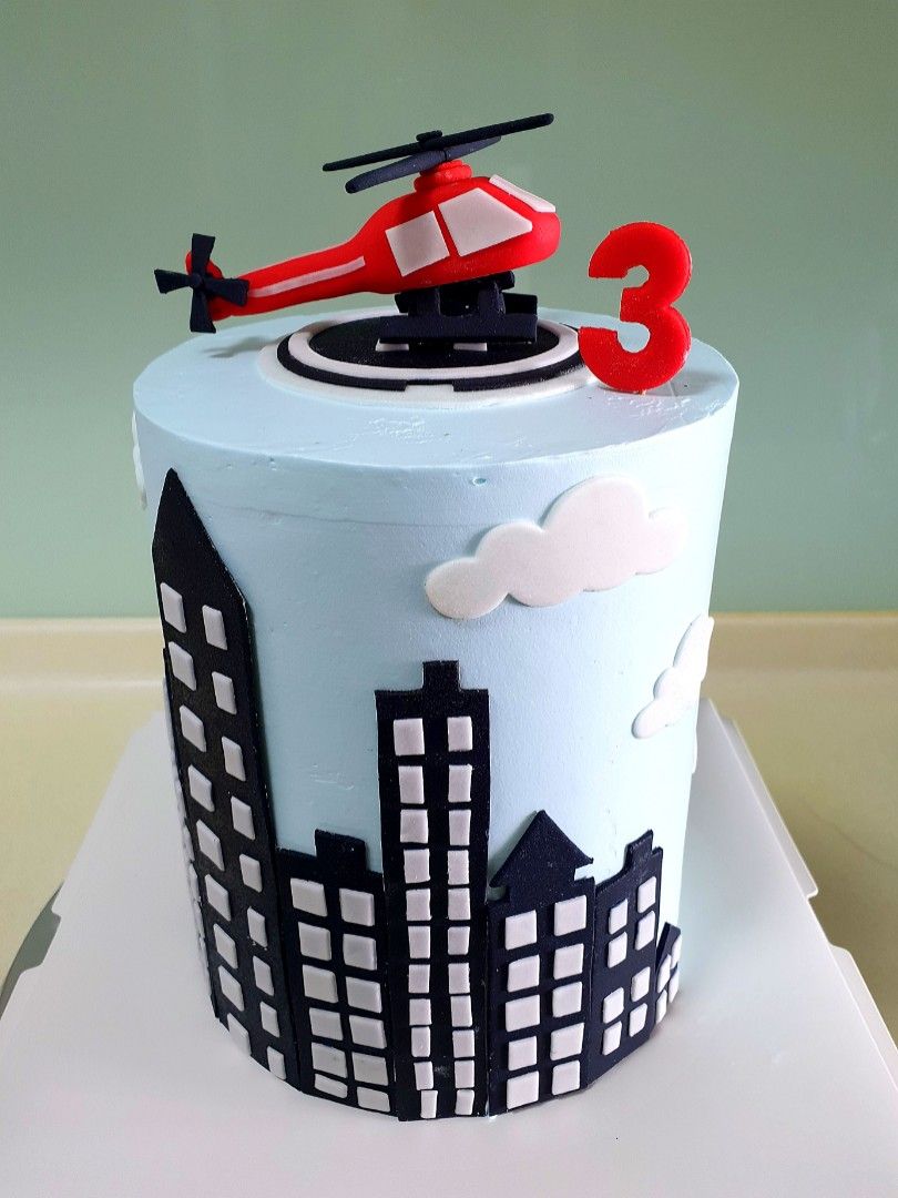 Helicopter with skyscrapers Tall cake, Food Drinks, Homemade