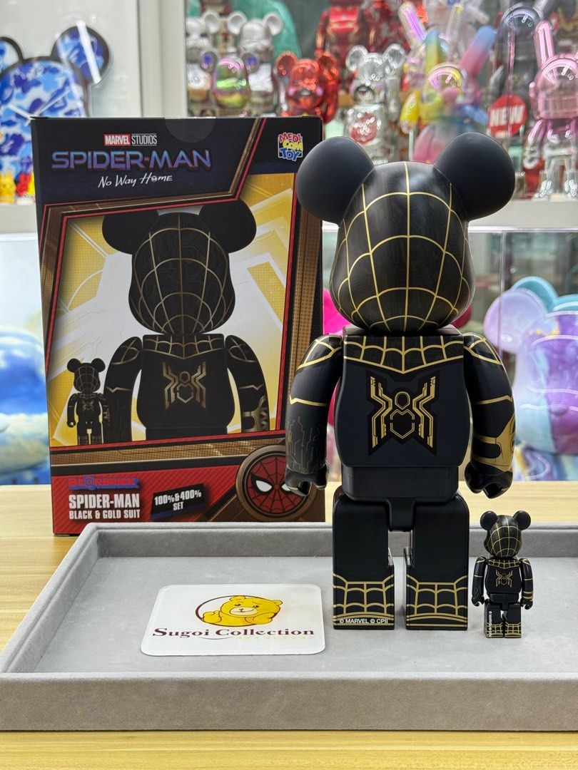 [In Stock] BE@RBRICK x Spider-Man Black & Gold Suit 100%+400% set bearbrick  spiderman