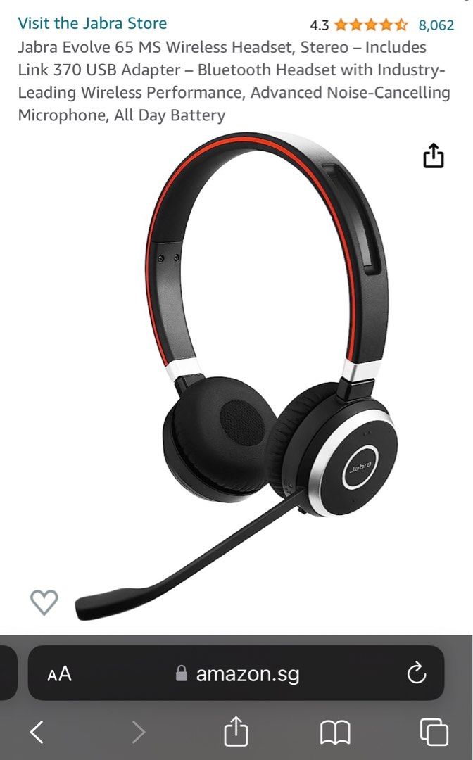 Jabra Evolve 65 MS Wireless Headset, Stereo – Includes Link 370  USB Adapter – Bluetooth Headset with Industry-Leading Wireless Performance,  Advanced Noise-Cancelling Microphone, All Day Battery : Electronics