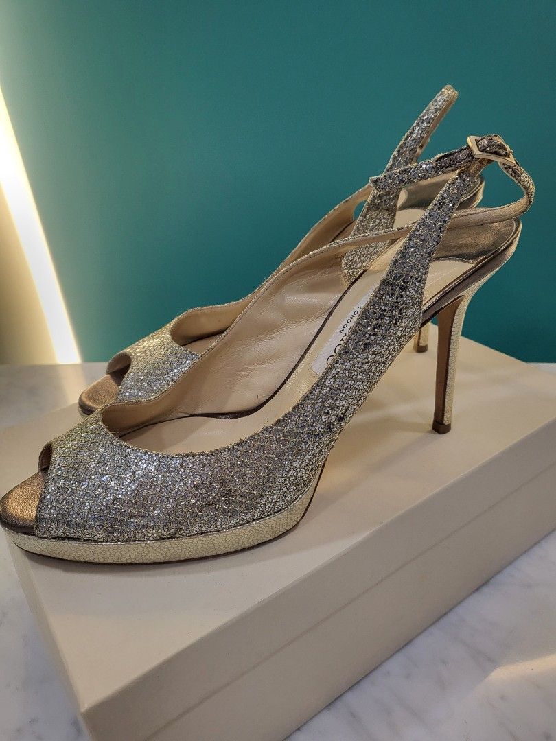 Champagne glitter heels discount