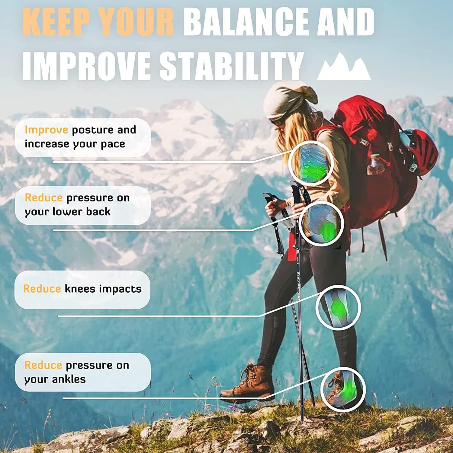 Kiaitre Trekking Poles Collapsible Hiking Poles Lightweight Walking Sticks for Hiking 2 Pack 7075 Aluminum Alloy Hiking Sticks with Double Lock Telescopic for Women Men Camping Black 110 130cm Sports ...
