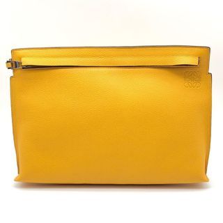 LOEWE T Pouch Clutch Bag Handbag Calf Leather Yellow