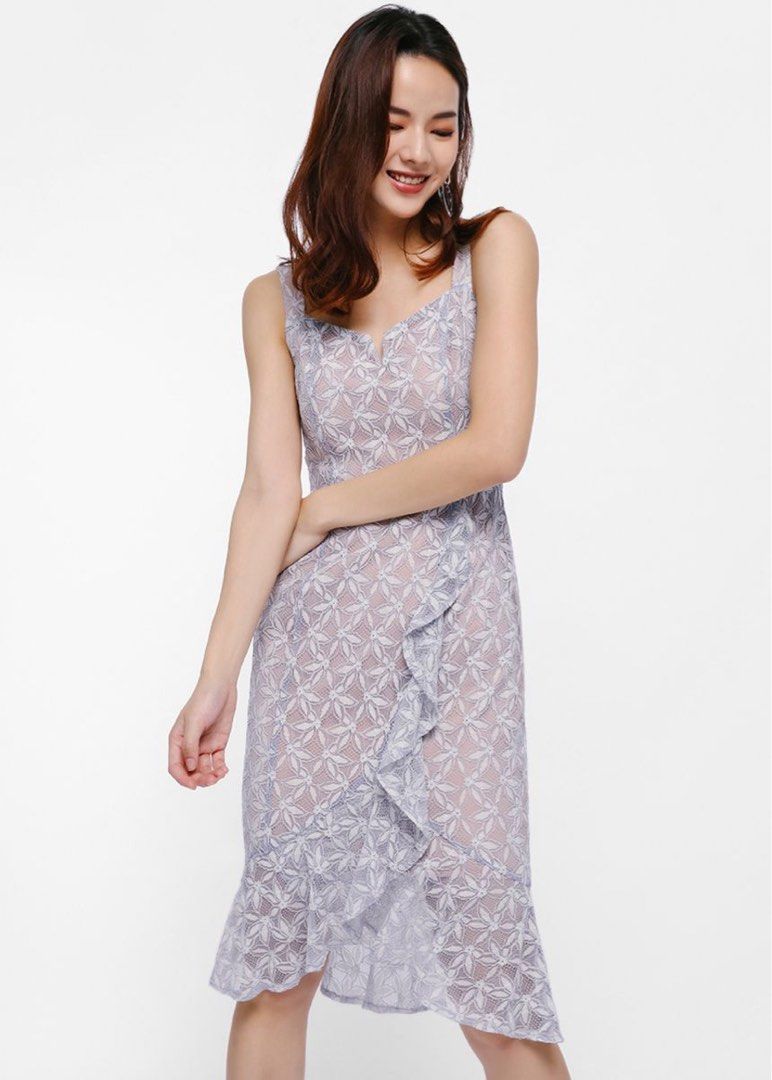 elseth lace ruffle hem dress Love Bonito Elseth Lace Ruffle Hem Dress in Lilac XS, Women's Fashion,  Dresses & Sets, Dresses on Carousell