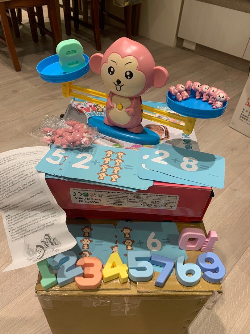 猴子数字平衡秤玩具幼兒益智數學玩具（粉色）mokey balance 數字天枰 /缺少數字8-所以便宜賣/介意請勿下單⋯⋯謝謝, 書籍、休閒與 ...