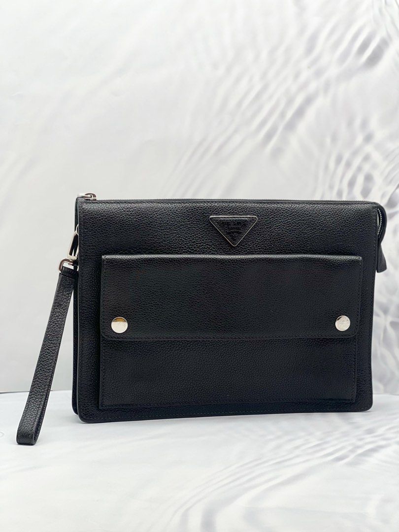 NEW YEAR SALE PRADA CLUTCH IN BLACK PEBBLED LEATHER