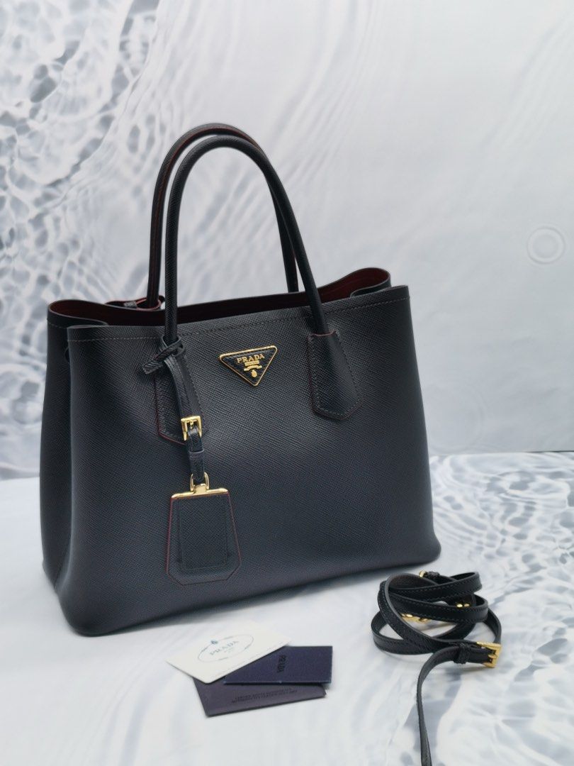 NEW YEAR SALE PRADA DOUBLE HANDLE TOTE BAG IN BLACK FIERY RED