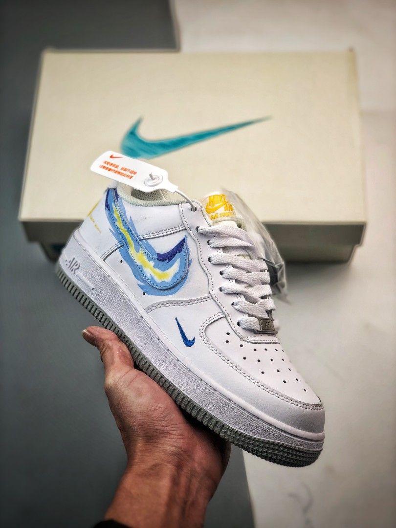 Nike Air Force 1 low White blue flame shoes Women s Fashion