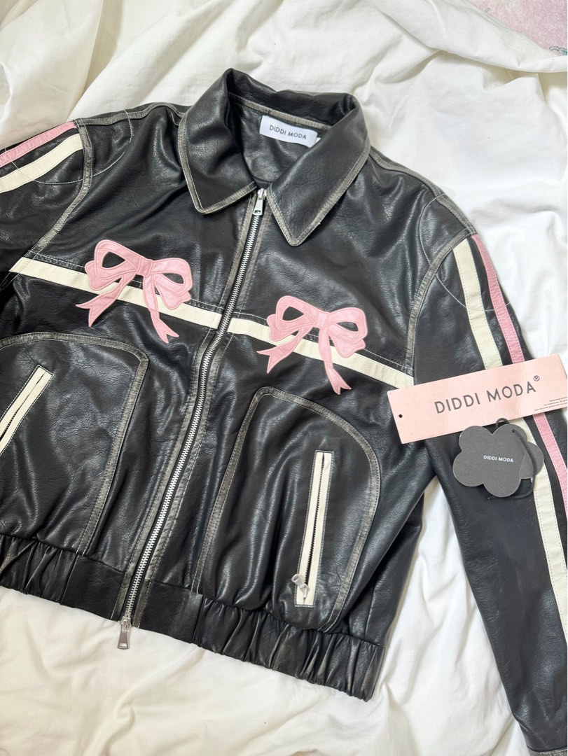 新品タグ付き DIDDI MODA レトロリボンレザージャケット ブラック