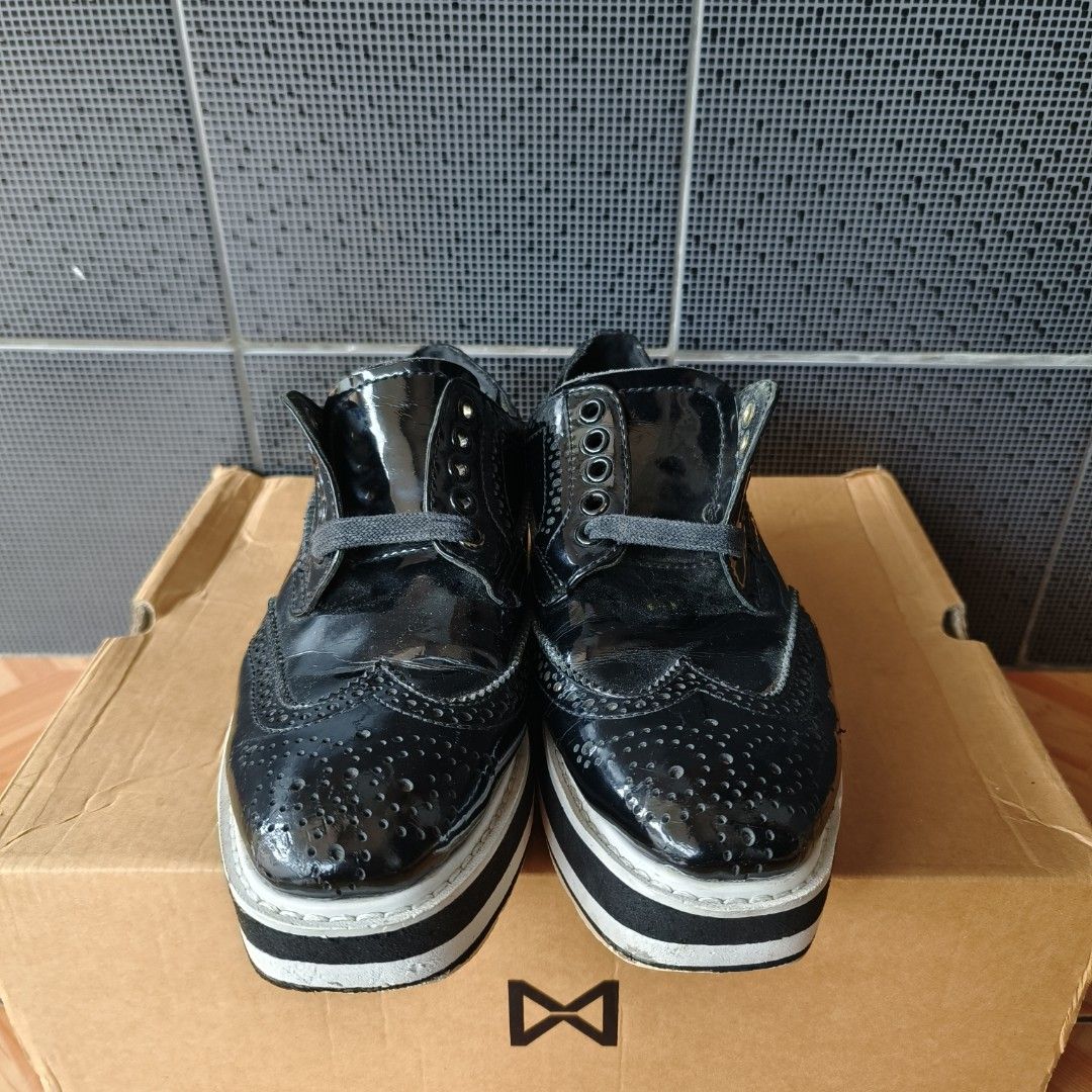 Prada Brogues Black Platform Shoes 37, Fesyen Wanita, Sepatu di