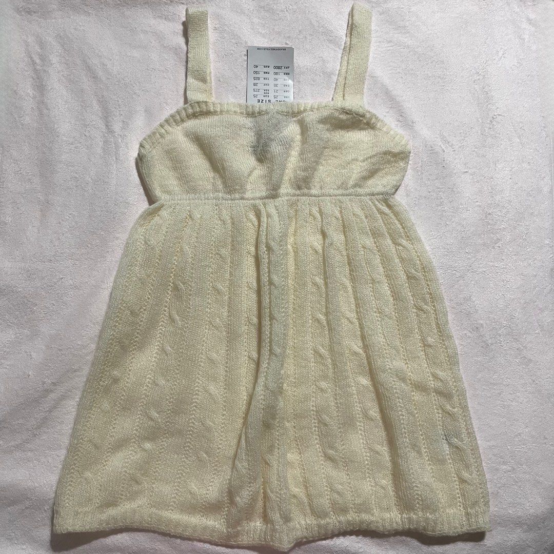 rare brandy melville knit babydoll top in cream / white | coquette dollette  rare y2k thrifted 00s sleeveless / camisole