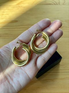 Screw type vintage big triple hoop earrings