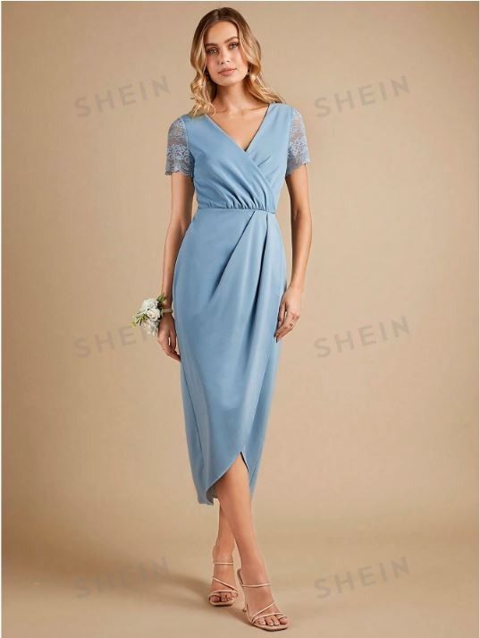 Contrast lace wrap dress online