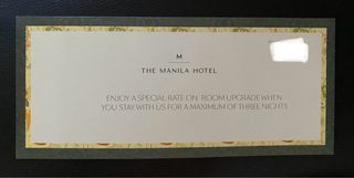 The Manila Hotel Voucher upgrade rooms Expiry Jan 31,2025