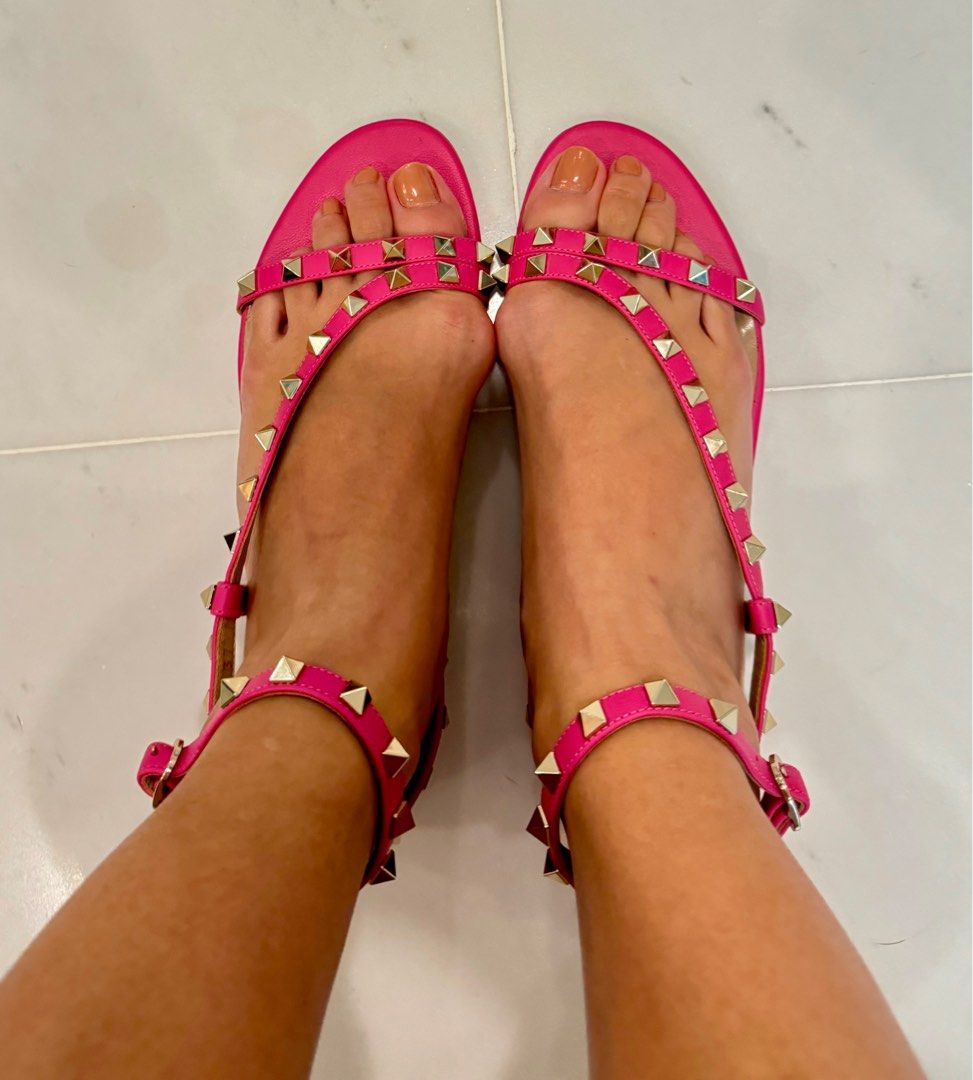 Valentino Garavani Women s Rockstud Leather Pink Sandals Size 37 Luxury Sneakers Footwear on Carousell