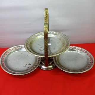 Vintage 3 tier Foldable Clam shell Silver plate Cake Stand Serving Tray from UK for 675 *D6
