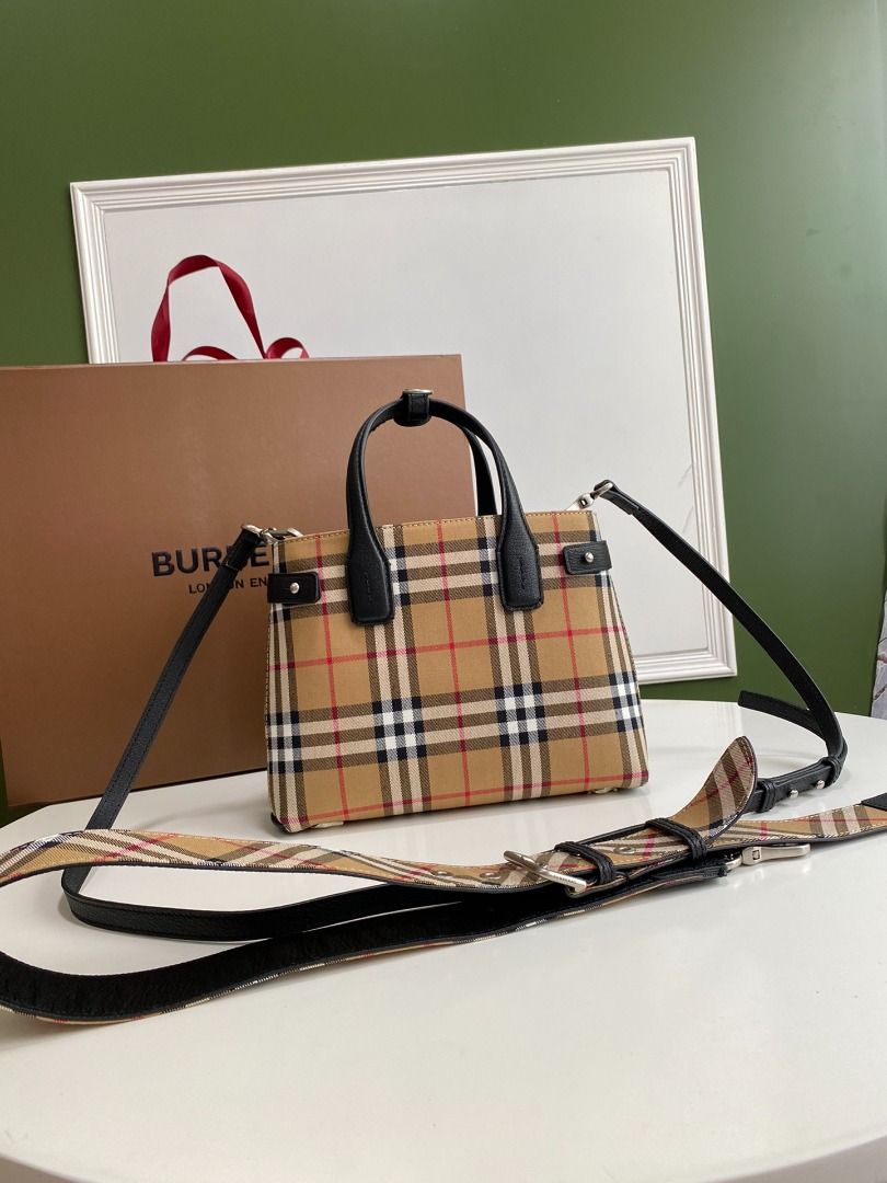 The baby banner in leather and vintage check on sale