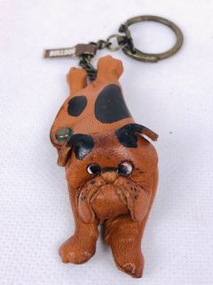 Vintage Handmade Leather Bulldog Keychain