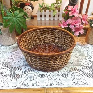 Vintage rattan round basket
