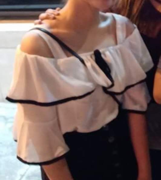 White Black Coquette Dainty Flowy Top (Category: Blouses) located in Makati City. Submitted by hellohell.o (Listing ID 1284859988, Image 1). Description: Iniksiian ko yung strap nito because mahaba sa akin, Ill try tanggalin yung tahi kapag ige-get na..