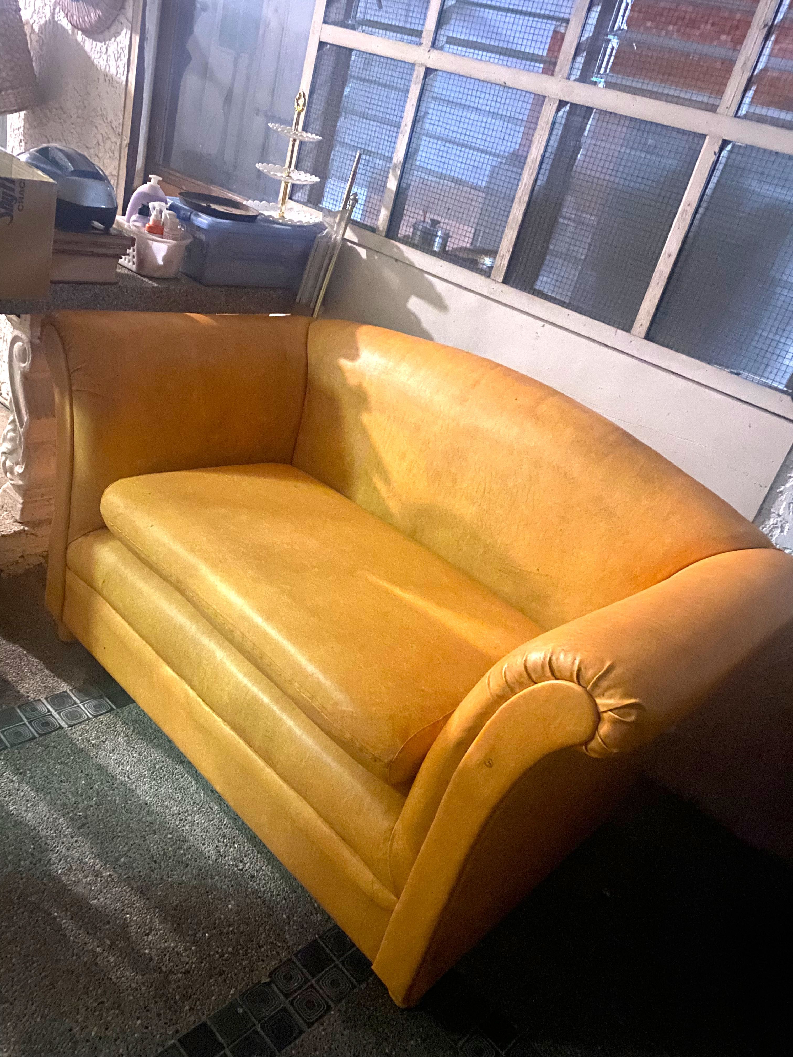 Yellow leather couch sofa (Category: Sofas) located in Mandaluyong City. Submitted by dobypreloved (Listing ID 1284914858, Image 2). Description: .