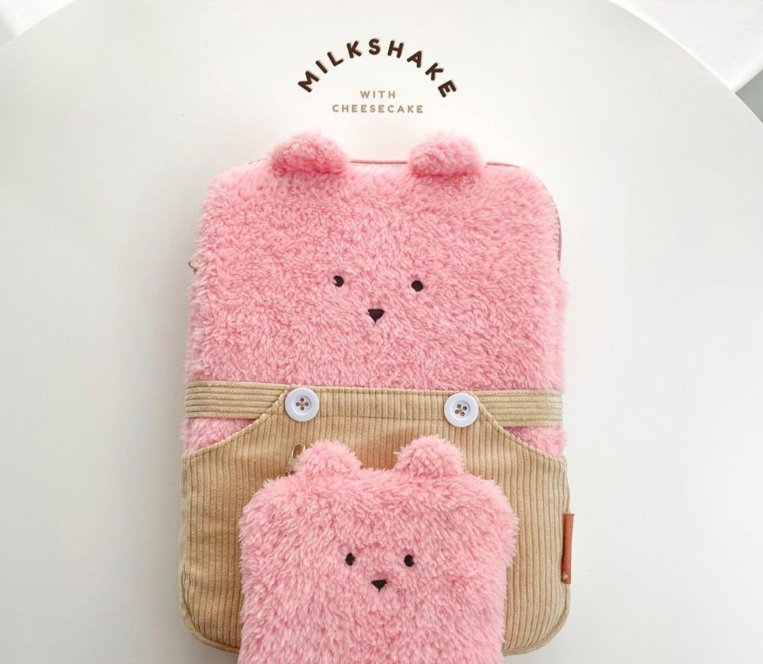 13 Inch Pink Abeartimestory Furry Bear Laptop Sleeve Case