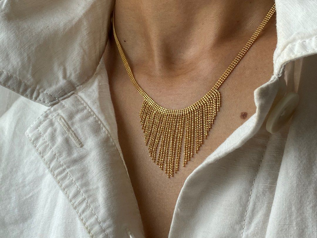 18k yellow gold necklace fringe Cleopatra Women s Fashion