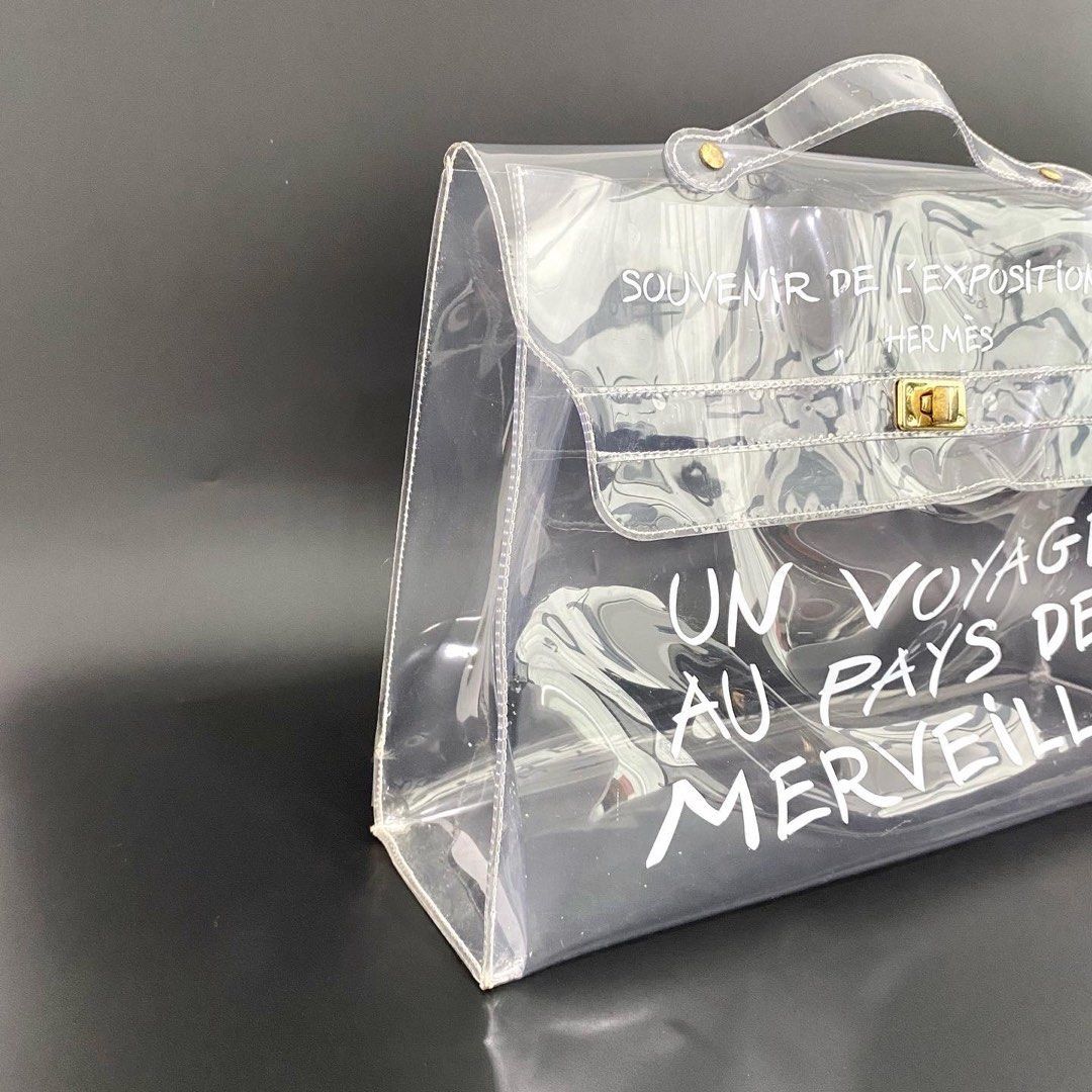 Authentic Hermes 1997 Vinyl Transparent Kelly 40cm in GHW